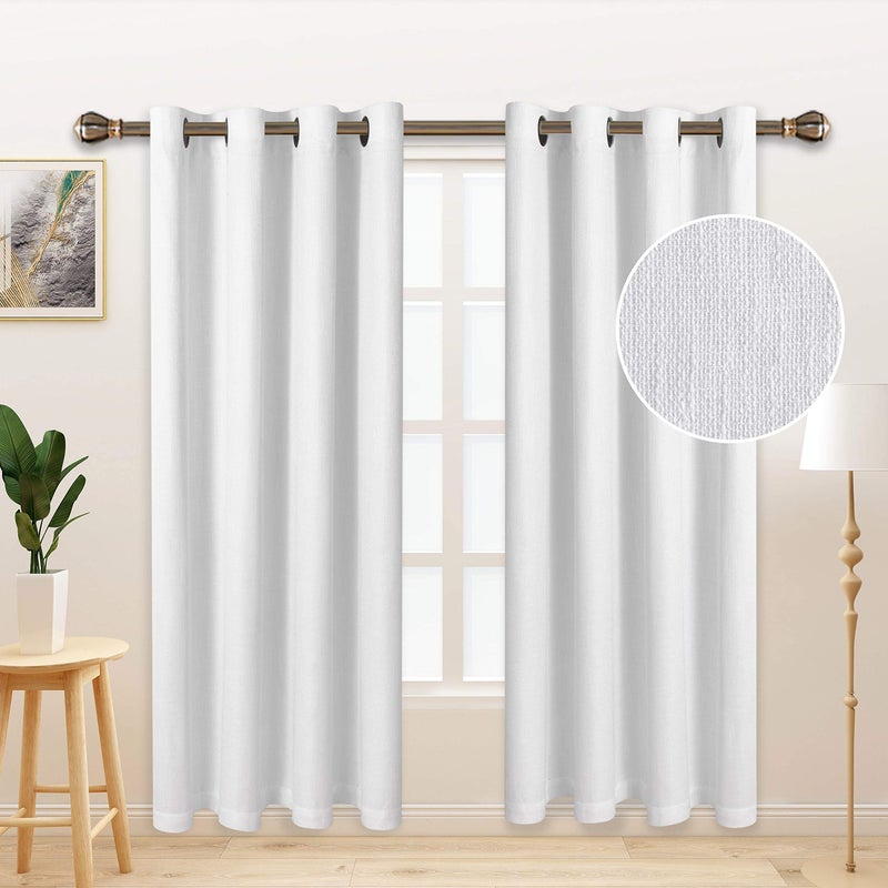 LORDTEX Linen Look Textured Blackout Curtains with Thermal Insulated Liner - Heavy Thick Grommet Window Drapes for Bedroom, 50 x 95 Inches, White, Set of 2 Panels - Image 2